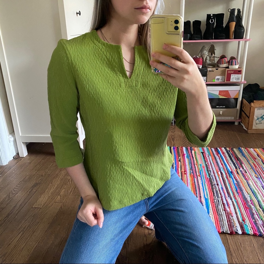 Eileen Fisher Green Textured Tunic Top Size Small - Picture 2 of 6